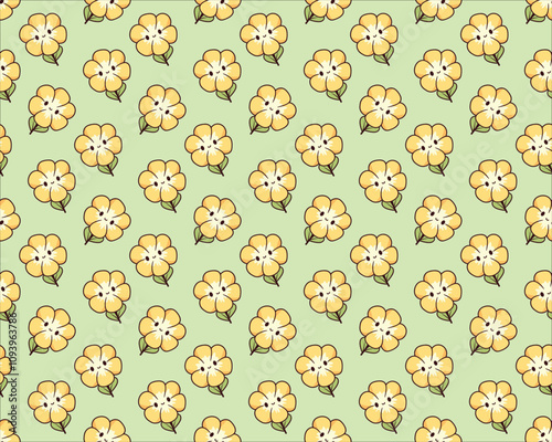 Pattern of Yellow Flowers on Green Background
