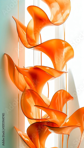 Elegant orange abstract sculpture adding modern flair to a bright interior, perfect for interior design and art enthusiasts.