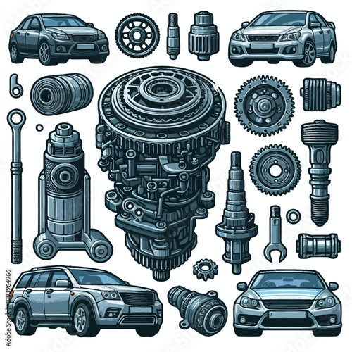 car Transmission set vector 