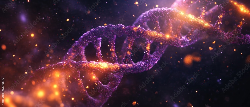 Glowing Purple DNA Double Helix in Space Glowing Purple DNA Double Helix in Space