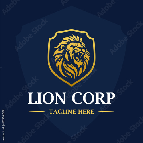 Royal roar lion head coat of arms company label symbol