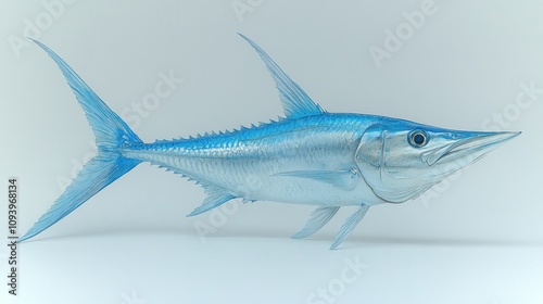 3D render of a blue marlin, side view, isolated on white background.