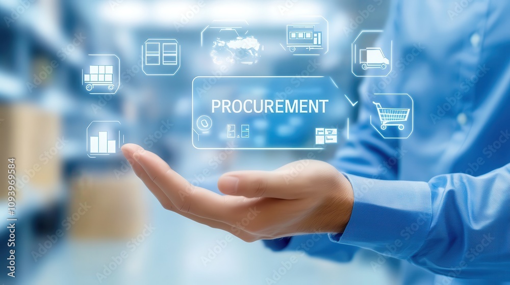 Floating Supply Chain Icons on Transparent Digital Screen Floating Supply Chain Icons on Transparent Digital Screen