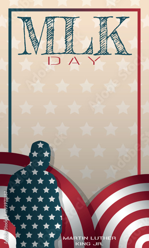 MLK Martin Luther King Jr Day template with standing body silhouette and copy space area