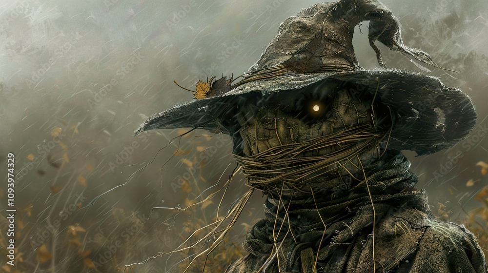 Creepy Scarecrow in a Gloomy Atmosphere: A Dark Fantasy Illustration Creepy Scarecrow in a Gloomy Atmosphere: A Dark Fantasy Illustration