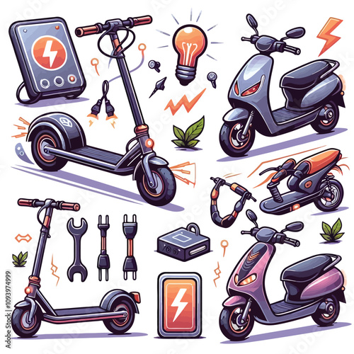 Electric Scooter set illustration