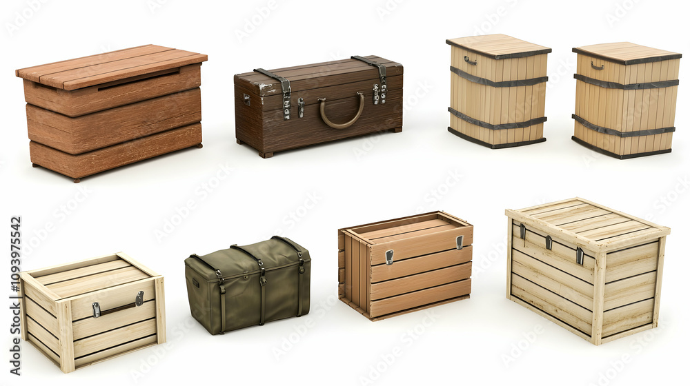 3D Render of Various Wooden Storage Crates and Boxes, Ideal for Game Asset or Background 3D Render of Various Wooden Storage Crates and Boxes, Ideal for Game Asset or Background