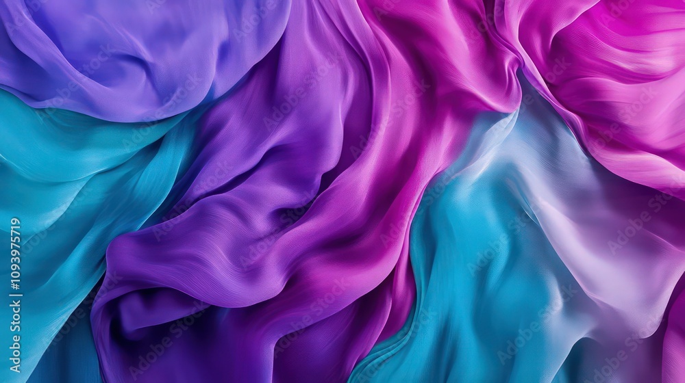 Obraz premium A striking display of bold colors merging seamlessly from vibrant purple to deep blue and bright teal. The flowing pigments create a sense of movement and depth, perfect for artistic inspiration.