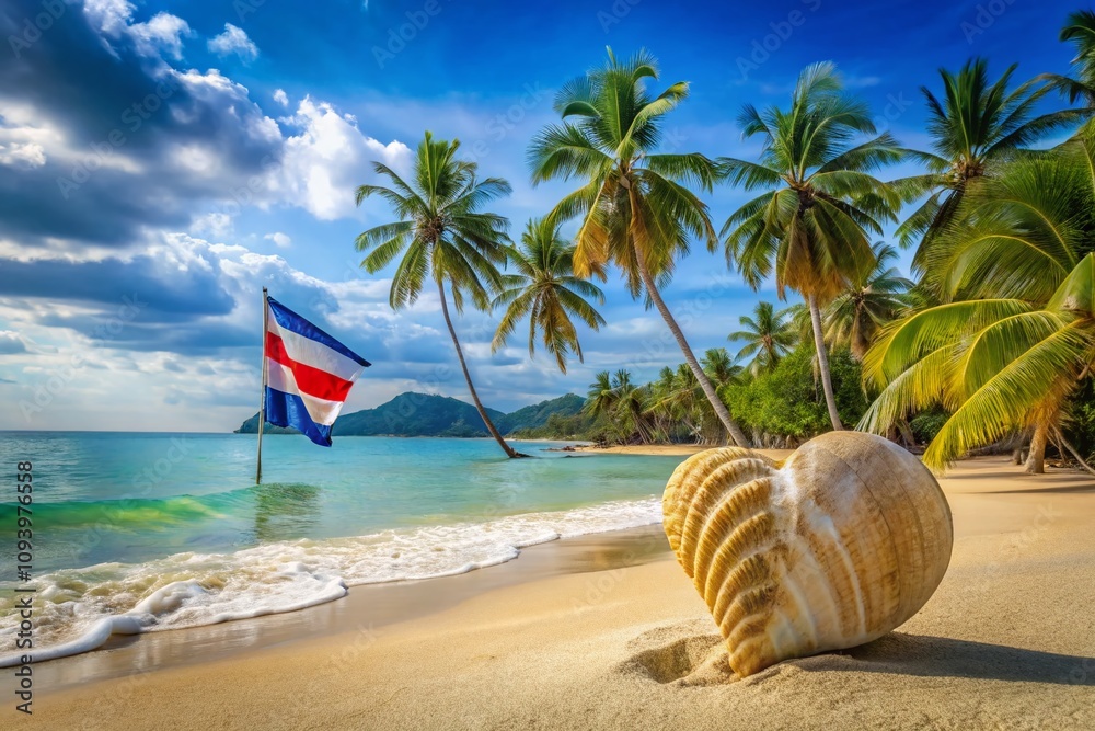 Sandy Beach in Thailand with Heart-Shaped Flag and Shell at a Stunning Seaside Resort - Perfect Tropical Paradise for Relaxation and Adventure