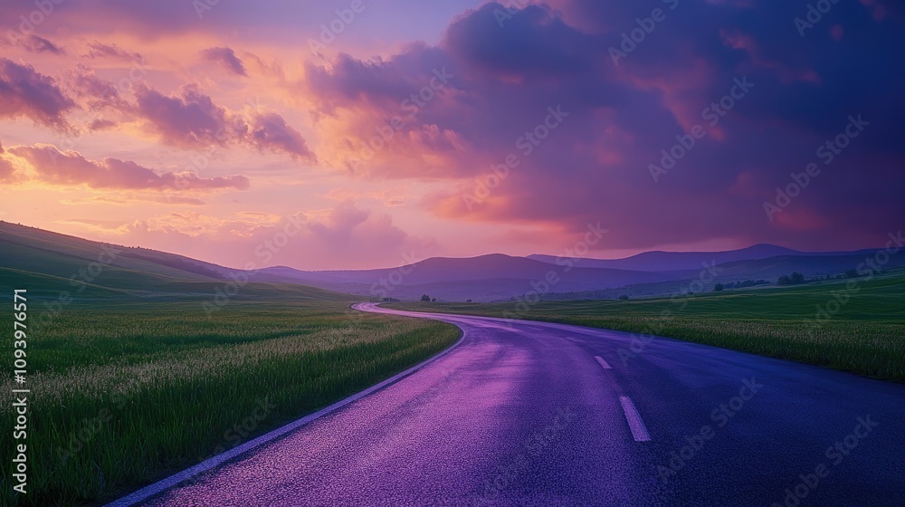 Fototapeta premium Serene Road Through a Field at Sunset