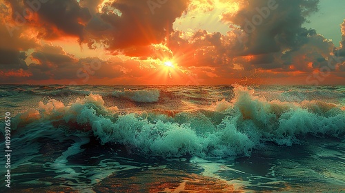 Stunning Ocean Sunset with Waves Crashing on the Horizon