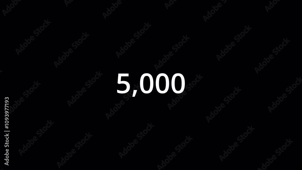 Number counter animation from zero to five thousand numbers on a transparent background, Animated counting Numbers from 0 to 5000 with alpha channel, Counting number animation