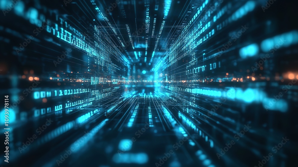 Abstract digital tunnel of glowing binary code. Abstract digital tunnel of glowing binary code.