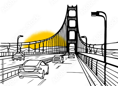 Golden Gate Bridge. San Francisco, USA. Hand drawn line sketch. Ink drawing. Vector illustration on white.	
