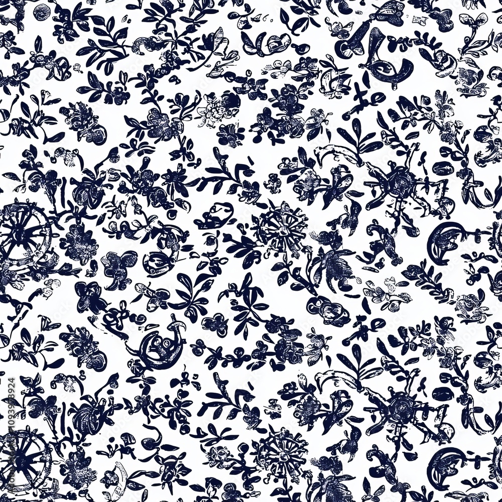 Seamless pattern of anchors and ship wheels in navy blue and white Seamless pattern of anchors and ship wheels in navy blue and white