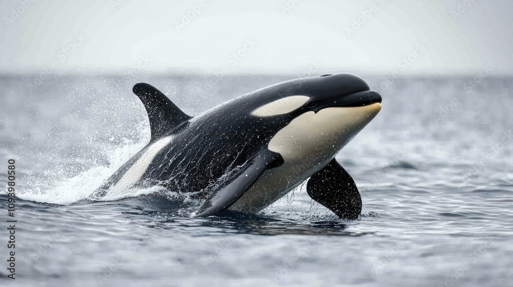 Obraz premium Majestic Orca Whale Breaching Ocean Surface Wildlife Photography