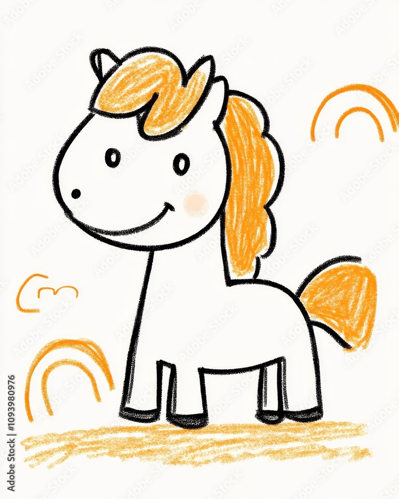 Obraz premium A cute unicorn with a flowing mane surrounded by rainbows and clouds, for children’s coloring.