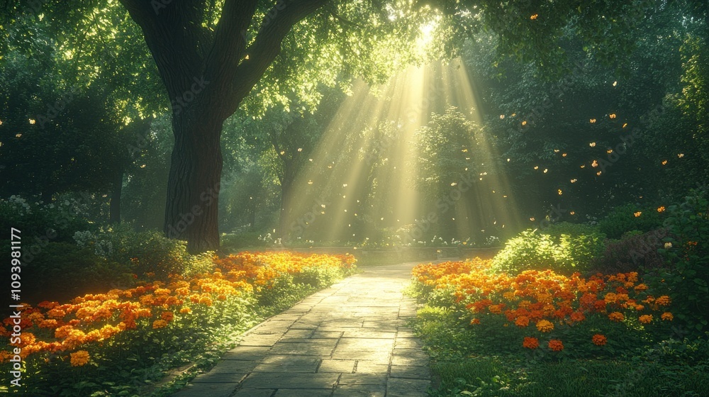 Obraz premium Sunbeams Through the Forest