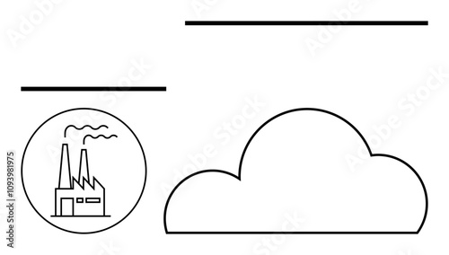 Factory with emissions rising, big cloud. Ideal for pollution awareness, environmental issues, industrial impact, climate change, sustainability advocacy, industrialization effects, air quality