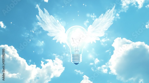 A Lightbulb With Wings Soaring Through a Blue Sky AI Generated