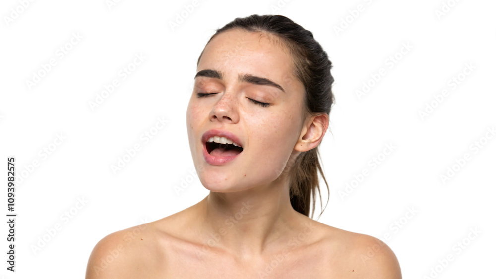 Smiling woman with flawless skin and natural beauty, showcasing healthy hair and a radiant complexion, feeling good Smiling woman with flawless skin and natural beauty, showcasing healthy hair and a radiant complexion, feeling good