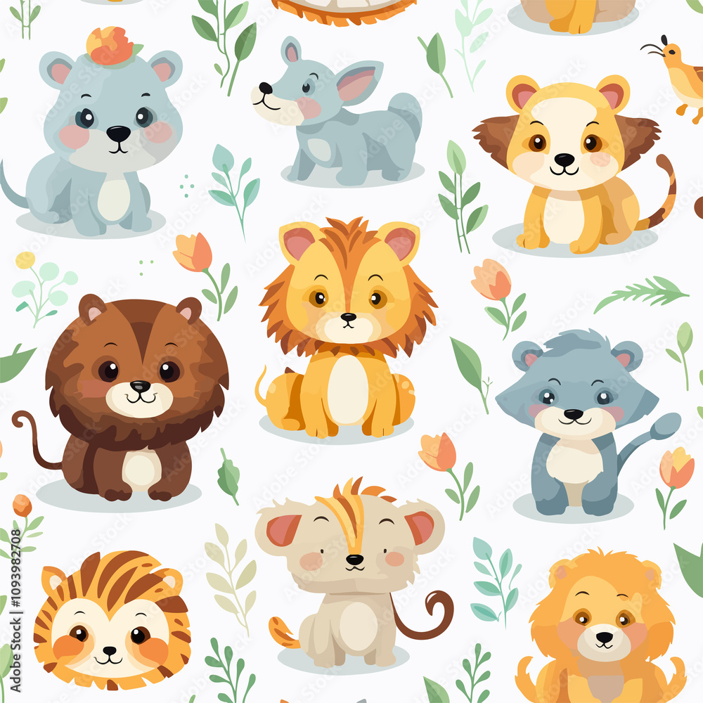 Adorable seamless pattern with cute animals illustration Adorable seamless pattern with cute animals illustration
