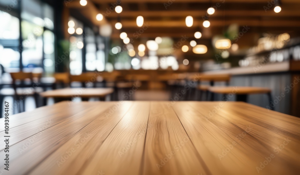 a wooden table with a blurry background of a restaurant a wooden table with a blurry background of a restaurant