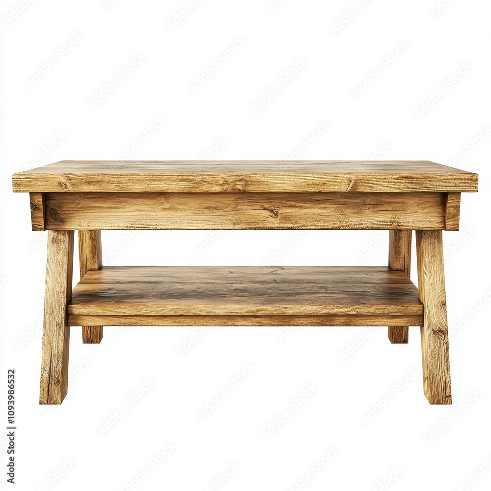 A rustic wooden coffee table with a simple design and a lower shelf, ideal for enhancing a cozy living space.