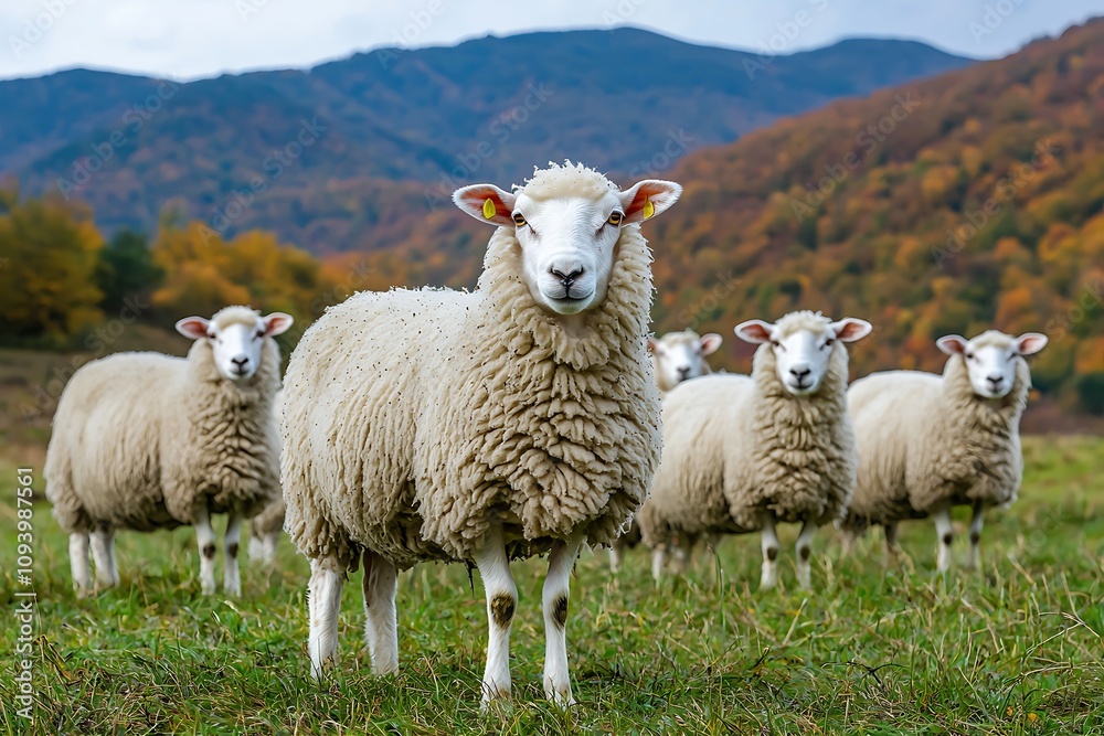 Sheep Grazing Serene Autumn Mountain Pasture, Fluffy Wool, Peaceful Herd, Scenic Landscape, Farm Animals, Idyllic Rural Scene, Majestic Mountain Views, Tranquil Farmland, Nature's Beauty Sheep Grazing Serene Autumn Mountain Pasture, Fluffy Wool, Peaceful Herd, Scenic Landscape, Farm Animals, Idyllic Rural Scene, Majestic Mountain Views, Tranquil Farmland, Nature's Beauty