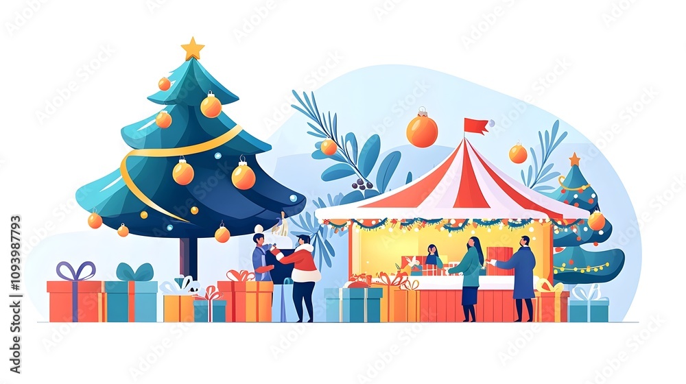 Christmas Market Gift Shopping Illustration Christmas Market Gift Shopping Illustration