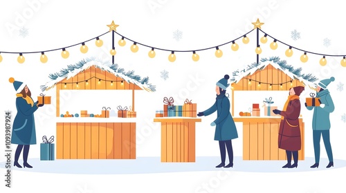 Christmas Market Gift Shopping Illustration