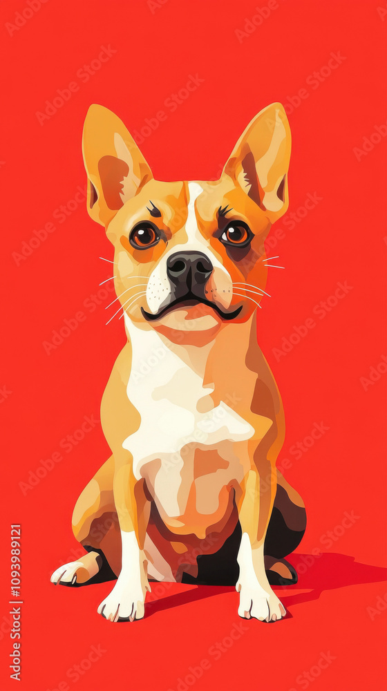 Full body portrait of a dog, abstract minimalist flat style wallpaper, highly saturated dopamine clean solid color background, a few simple strokes outlining its quirky expression and playful pose. Full body portrait of a dog, abstract minimalist flat style wallpaper, highly saturated dopamine clean solid color background, a few simple strokes outlining its quirky expression and playful pose.
