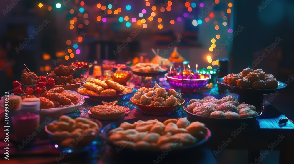 AI-generated image of a festive table filled with Diwali snacks AI-generated image of a festive table filled with Diwali snacks