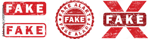 FAKE label set grunge texture stamp