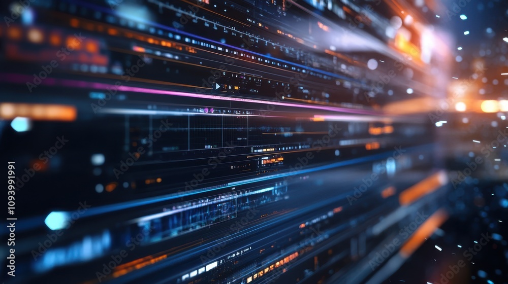 Naklejka premium An interactive video editing timeline with layers of video