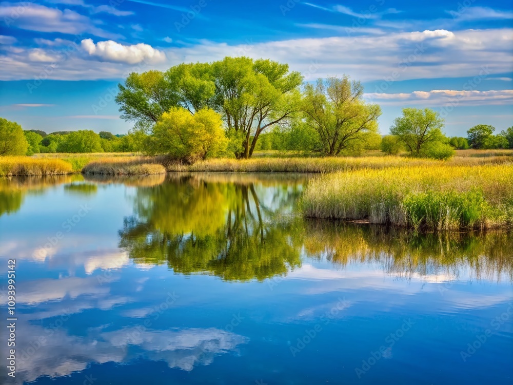 Serene Spring Wetland at Montezuma NWR: A Minimalist Perspective Capturing Nature's Beauty and Tranquility in a Lush, Reflective Landscape Serene Spring Wetland at Montezuma NWR: A Minimalist Perspective Capturing Nature's Beauty and Tranquility in a Lush, Reflective Landscape