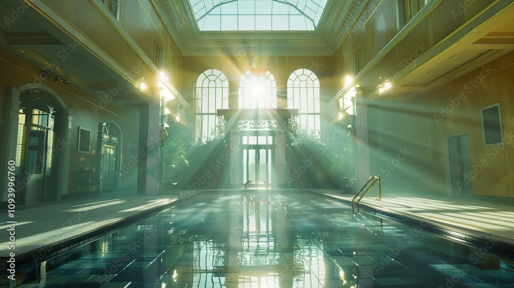 Sunlit Indoor Pool in a Grand Building: A Luxurious Architectural Design