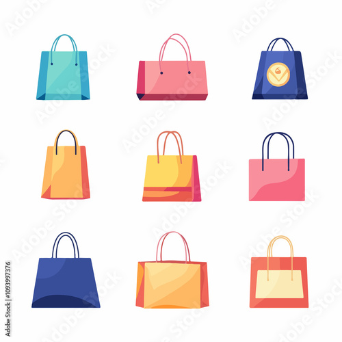 Professional Shopping Bags Paper Branding Icons Vector Illustration