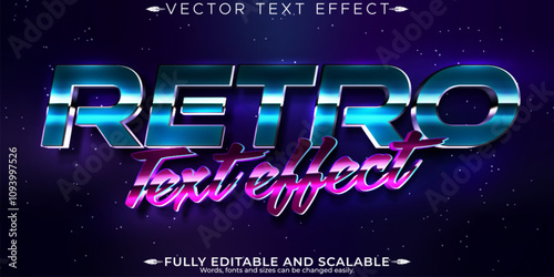 Vintage 80s text effect, editable retro future and cyber space text style