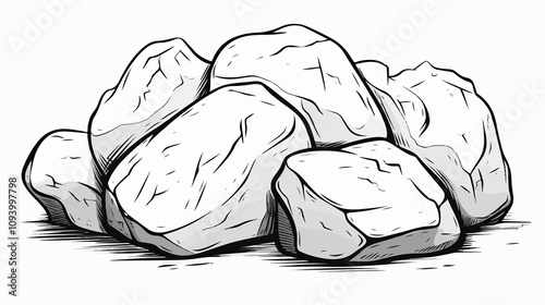 Simple Black and White Cartoon Rock Car Line Drawing
