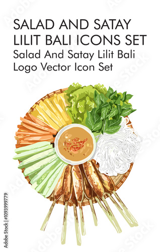 Salad and satay lilit bali logo vector icon set 
