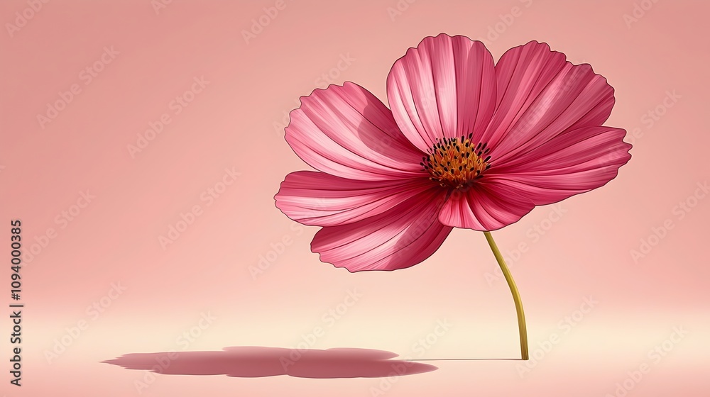 A stunning pink cosmos flower stands elegantly against a soft peach background, showcasing its delicate petals and vibrant stamen, creating a serene and uplifting atmosphere. A stunning pink cosmos flower stands elegantly against a soft peach background, showcasing its delicate petals and vibrant stamen, creating a serene and uplifting atmosphere.