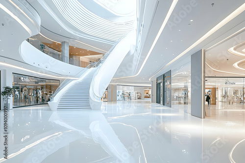 Shopping mall with clean lines and open spaces, offering a modern experience.