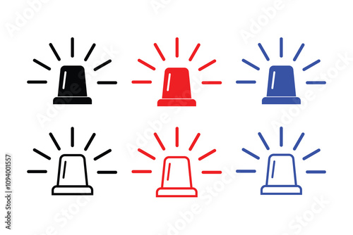 Siren vector flat icon set. eps 10. Police flasher sirens set realistic. Siren police light icon flat vector . Emergency siren icon, ambulance icon set.