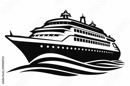 Cruise Ship Vector Silhouette Design.
