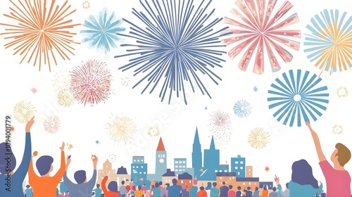 Fireworks Festival Crowd Celebration Cityscape