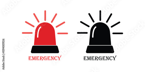 emergency siren icon set in black and red. glowing red, black flasher siren symbol set. urgent alert security Ambulance and police, Danger beacon sign. Security attention lamp.
