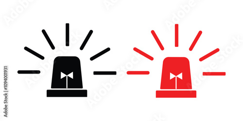 emergency siren icon set in black and red. glowing red, black flasher siren symbol set. urgent alert security Ambulance and police, Danger beacon sign. Security attention lamp.
