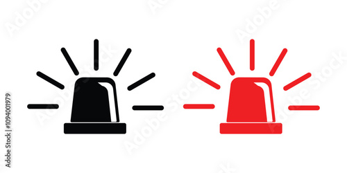 Siren vector icon set in black and red. Emergency flashers siren icon. emergency fire siren icon. Siren ambulance or police icon, Flasher.
