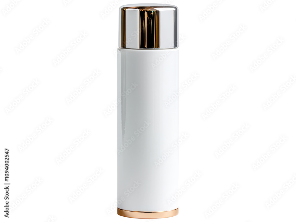Sleek and Modern White Thermos with Glossy Silver and Rose Gold Accents Ideal for Hot and Cold Beverages, Perfect for On-the-Go Hydration and Stylish Travel Accessories Sleek and Modern White Thermos with Glossy Silver and Rose Gold Accents Ideal for Hot and Cold Beverages, Perfect for On-the-Go Hydration and Stylish Travel Accessories